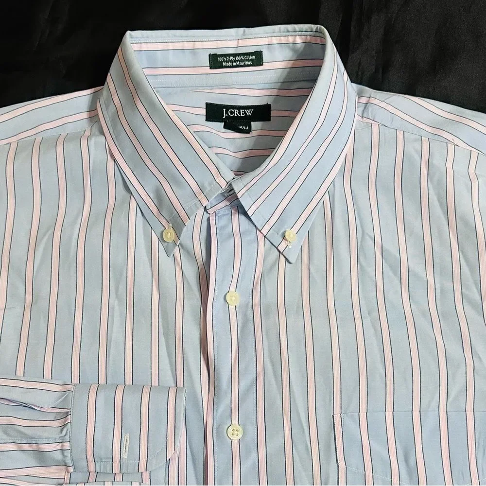 J. Crew Blue and White Striped 100s 2 Ply Cotton Button Down Shirt Size Large